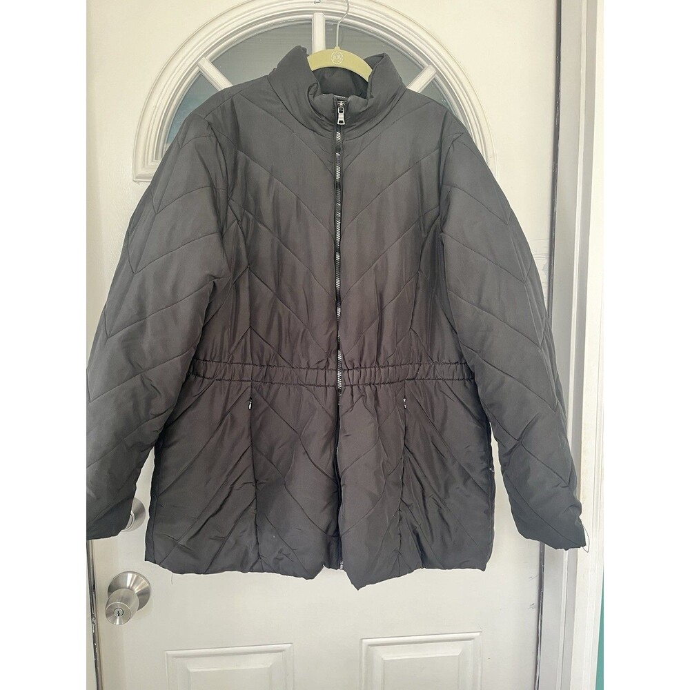Lane Bryant Puffer Jacket Hooded Black Women Size 18 Quilted Chevron Full Zip